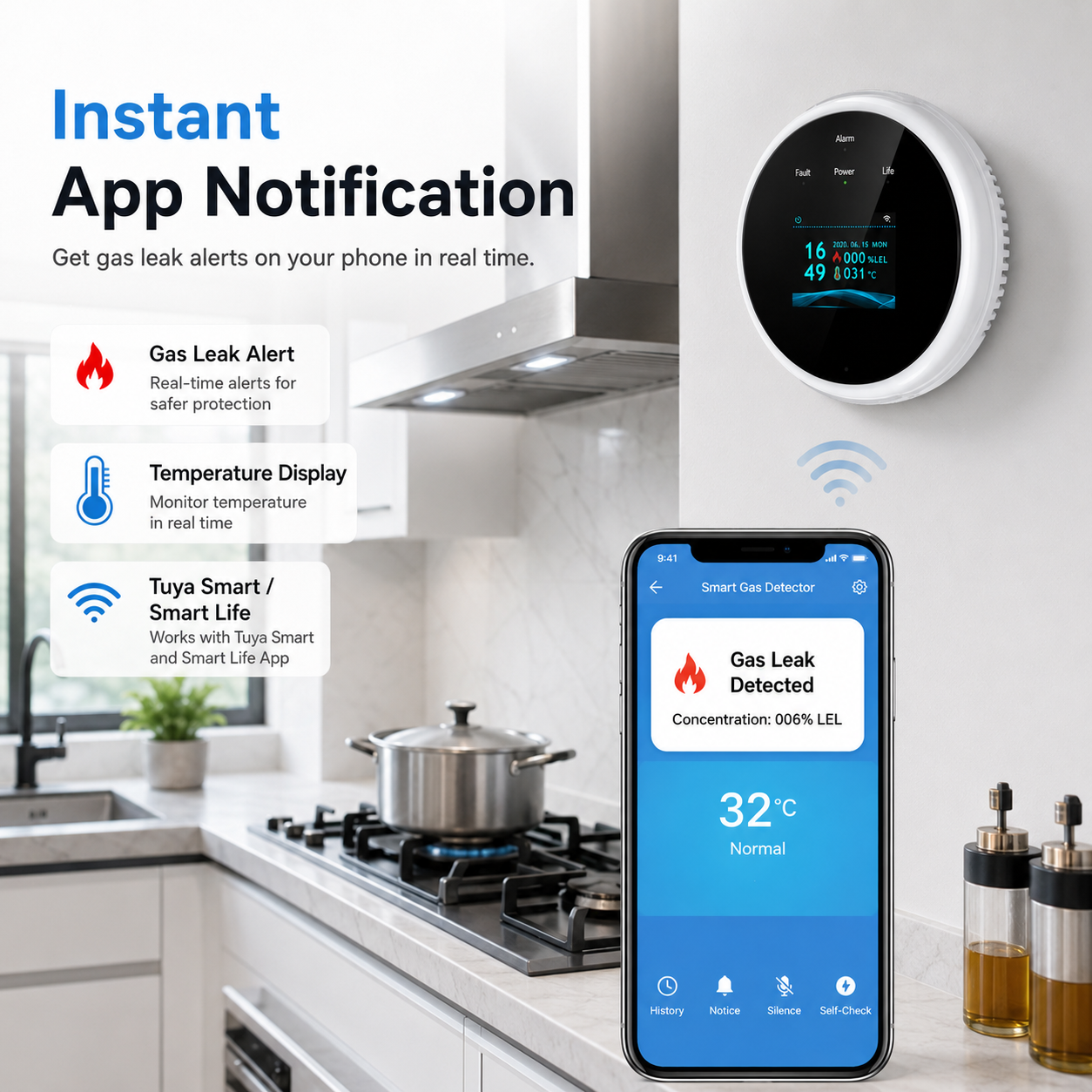 Tuya WiFi Smart Gas Detector Core Functions