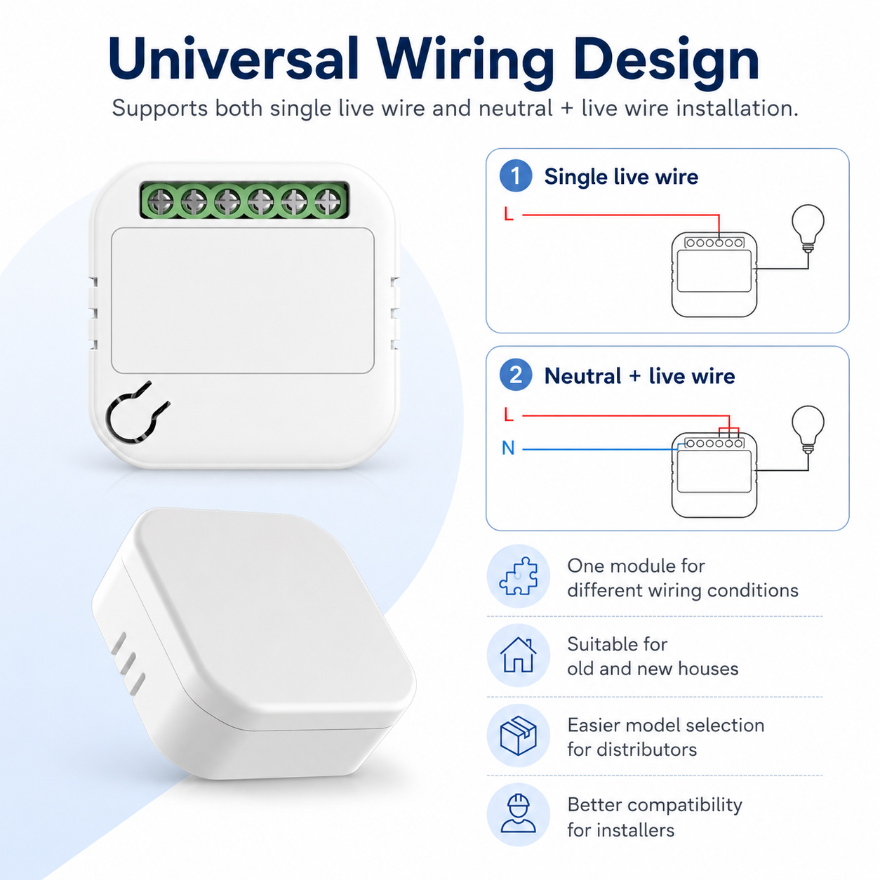 Universal Wiring Design Tuya WiFi Mini Switch Module Universal Wiring Design