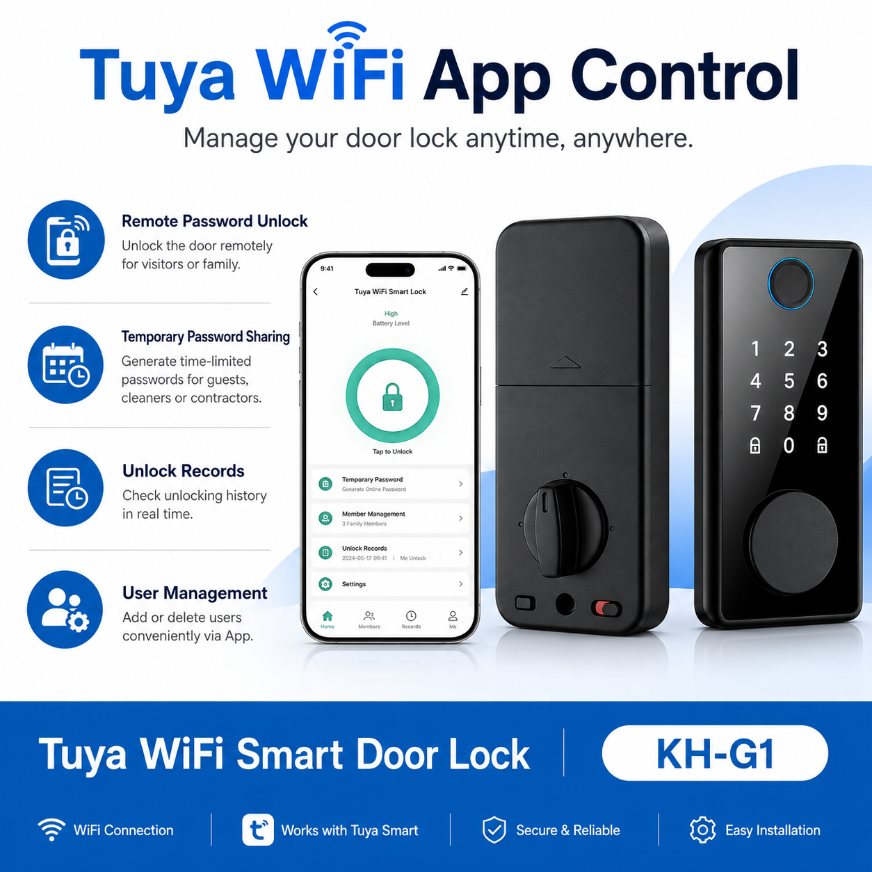 Tuya WiFi smart door lock for indoor doors