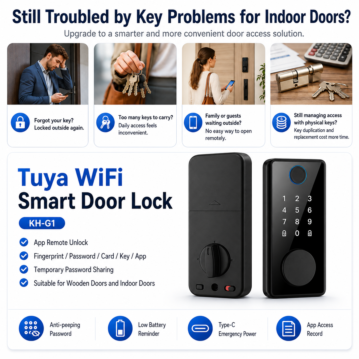 Tuya WiFi App control smart door lock