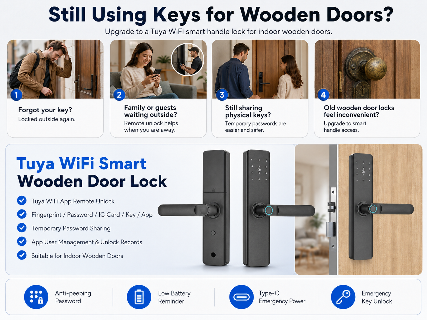 KH-M9 Tuya WiFi Smart Wooden Door Lock KH-M9 Tuya WiFi Smart Wooden Door Lock for indoor wooden doors